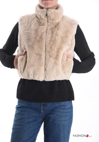 Smanicato pelliccia sintetica con tasche con zip