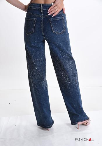 Jeans in Cotone con bottoni con strass con zip con tasche - ph 2