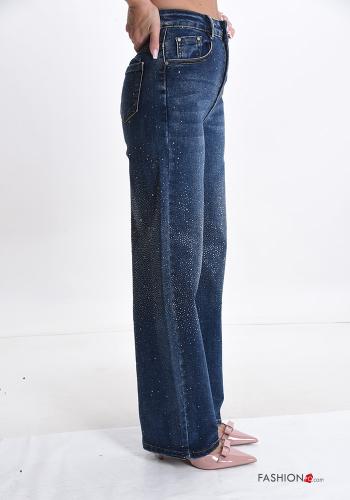Jeans in Cotone con bottoni con strass con zip con tasche - ph 3