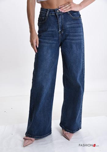 Jeans in Cotone con tasche con bottoni con zip