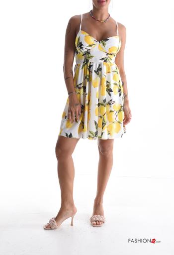 Vestido sin mangas espalda descubierta ajustable corto Estampado objetos con copas escote profundo