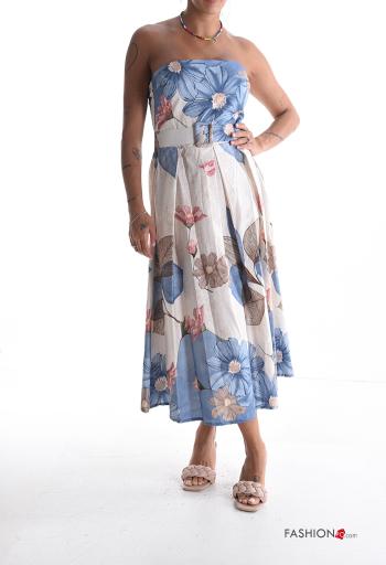 Blumenmuster ärmellos Kleid aus Baumwolle mit Gürtel mit gummizug