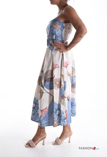 Blumenmuster ärmellos Kleid aus Baumwolle mit Gürtel mit gummizug - ph 3
