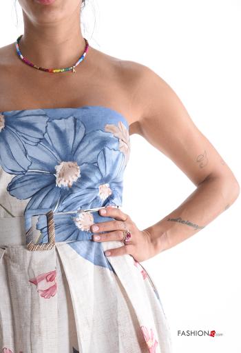Blumenmuster ärmellos Kleid aus Baumwolle mit Gürtel mit gummizug - ph 4