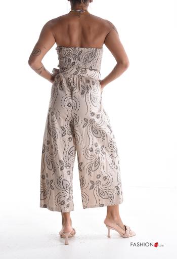 Embroidered sleeveless backless wide leg Cotton Jumpsuit with belt with pockets - ph 2