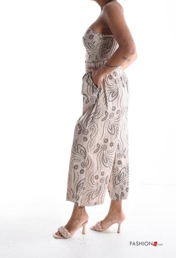 Embroidered sleeveless backless wide leg Cotton Jumpsuit with belt with pockets - ph 3