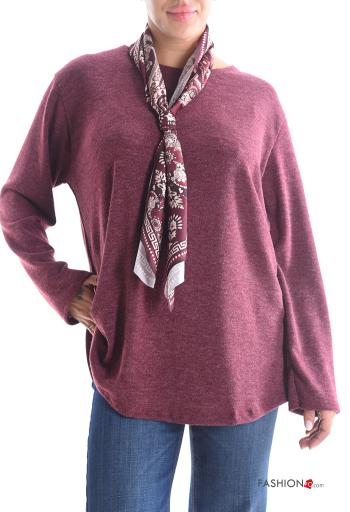 long sleeve crew neck Wool Mix Sweater with scarf