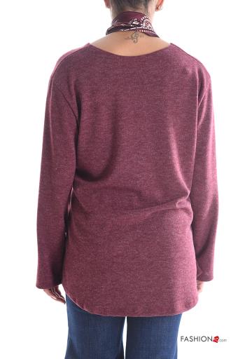 long sleeve crew neck Wool Mix Sweater with scarf - ph 2