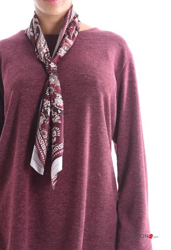 long sleeve crew neck Wool Mix Sweater with scarf - ph 4