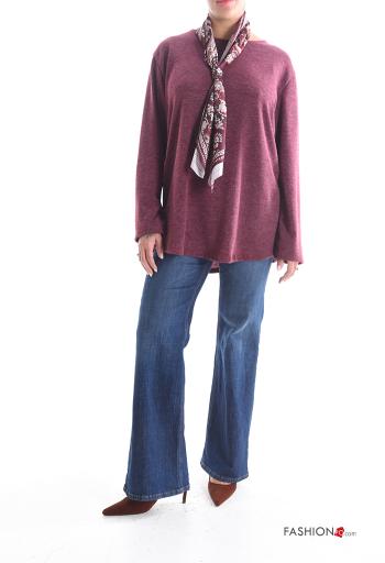 long sleeve crew neck Wool Mix Sweater with scarf - ph 5