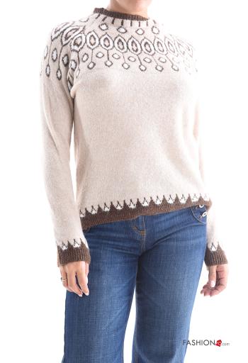 Abstract print long sleeve Wool Mix Sweater Rollneck - ph 1