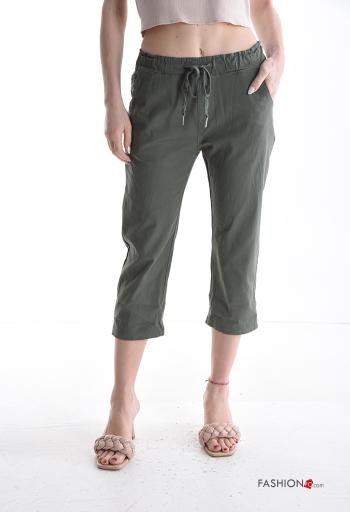 skinny Cotton Cropped Trousers with pockets with elastic