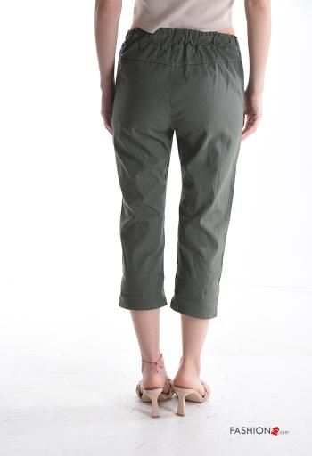 skinny Cotton Cropped Trousers with pockets with elastic - ph 2