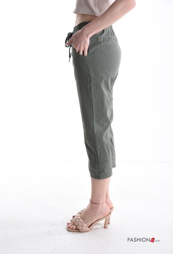 skinny Cotton Cropped Trousers with pockets with elastic - ph 3