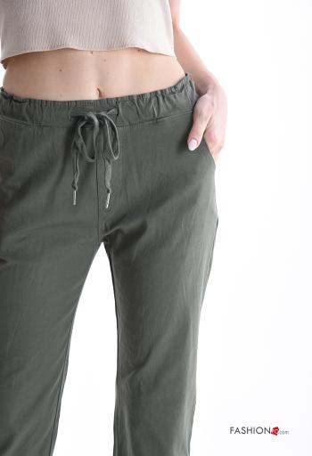 skinny Cotton Cropped Trousers with pockets with elastic - ph 4
