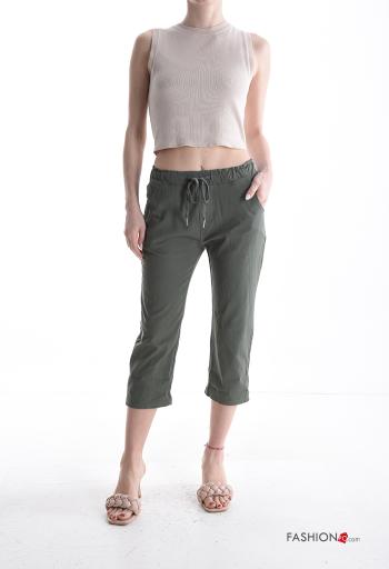 skinny Cotton Cropped Trousers with pockets with elastic - ph 5