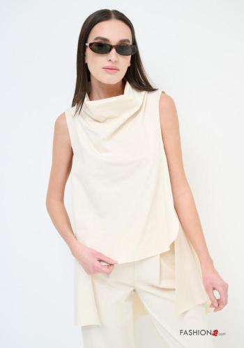 Blusa in Cotone senza maniche asimmetrico a collo alto