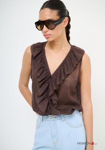sleeveless Cotton Top with flounces with v-neck