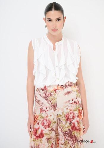 sleeveless Cotton Shirt with flounces with buttons