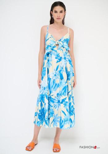 Blumenmuster rückenfrei Kleid aus Baumwolle mit Schleife mit V-Ausschnitt