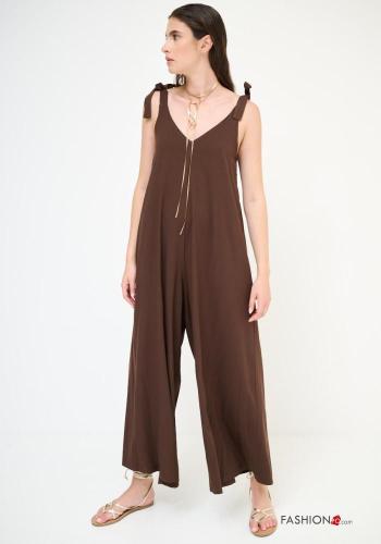Jumpsuit scollato sulla schiena regolabile wide leg con fiocco scollo a V