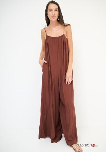 ärmellos rückenfrei wide leg Overall mit Taschen tiefer ausschnitt mit Schleife