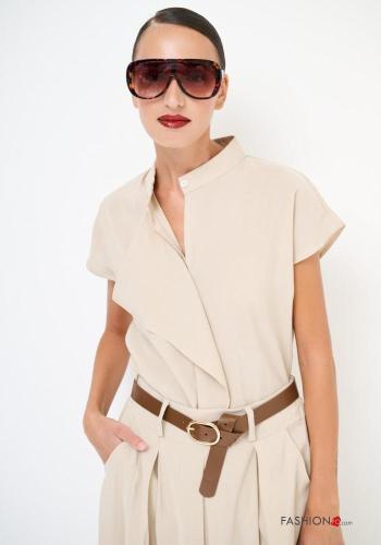 kurze ärmel Bluse mit Knöpfen
