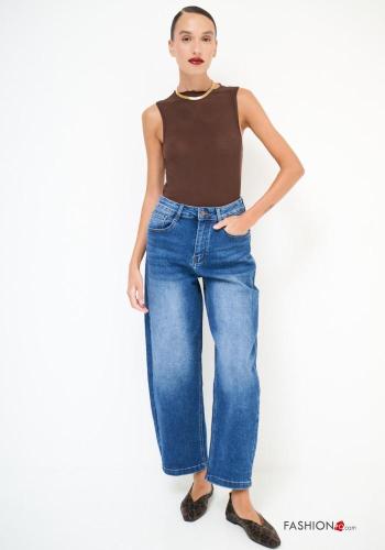 Denim Jeans aus Baumwolle mit Knöpfen mit Reißverschluss mit Taschen