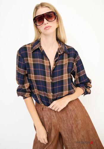 Tartan-Muster lange ärmel mit kragen Hemd mit Knöpfen