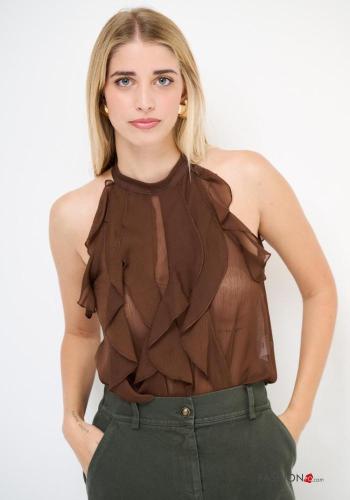 sleeveless Top with flounces with buttons