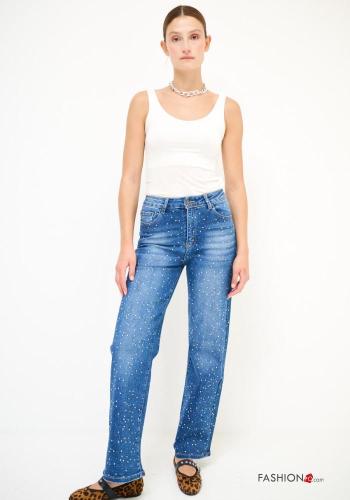denim Cotton Jeans with rhinestones - ph 1
