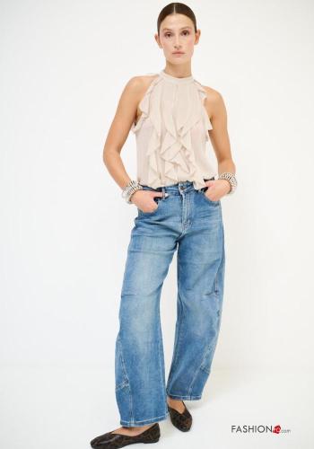 denim Cotton Jeans with rhinestones