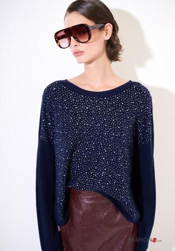 Maglione in Misto Lana maniche lunghe girocollo con strass