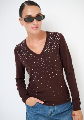Maglione in Misto Lana scollo a V con strass