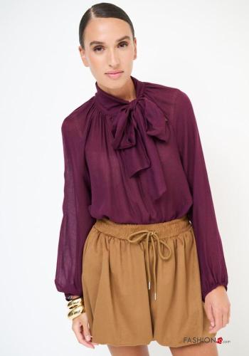 Blouse en Mélange de Laine manches longues avec noeud