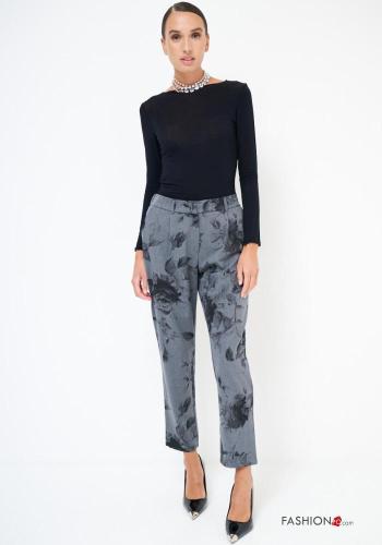 Leaf print Trousers with elastic