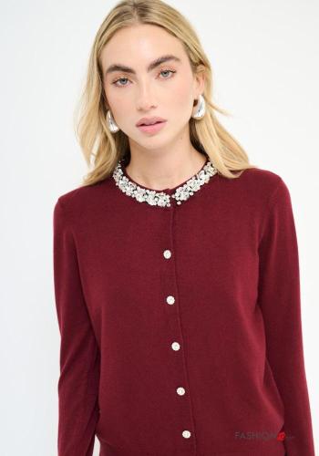 long sleeve crew neck Cardigan with buttons with rhinestones