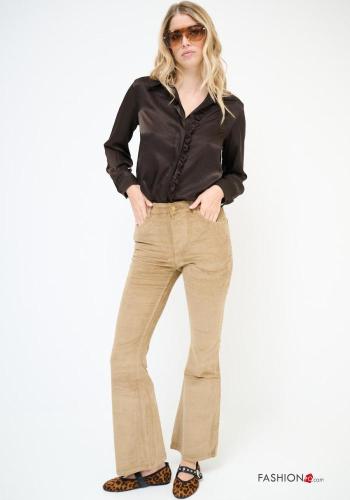 Velvet Cotton Trousers with buttons with zip with pockets