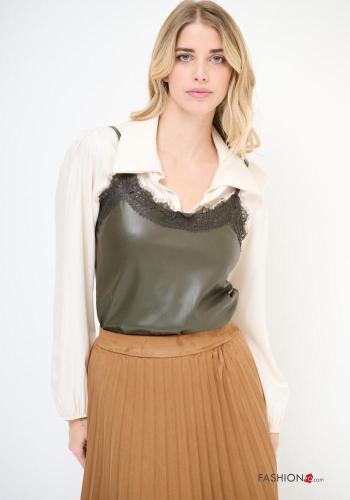 faux leather adjustable lace trim Top - ph 1
