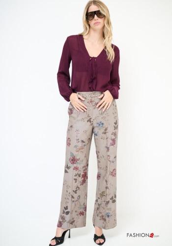 Floral Trousers with buttons with zip with pockets