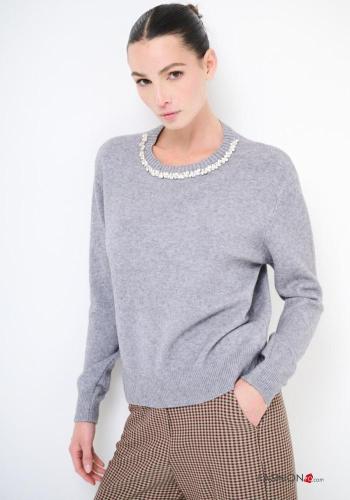 long sleeve crew neck Sweater with rhinestones - ph 1