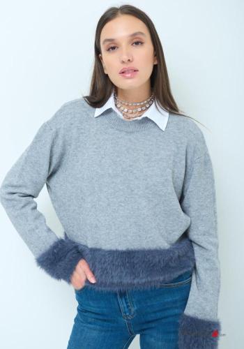 long sleeve crew neck faux fur Sweater - ph 1