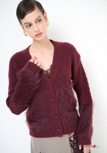 faux fur long sleeve Cardigan with buttons with v-neck