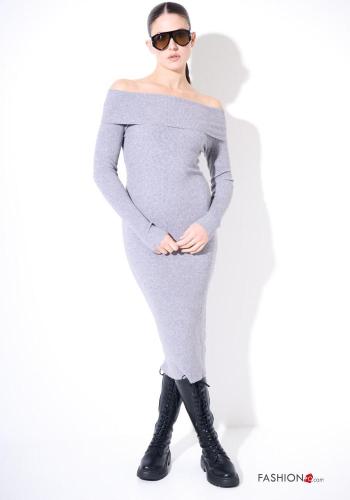 Ribbed long sleeve Dress bardot neckline