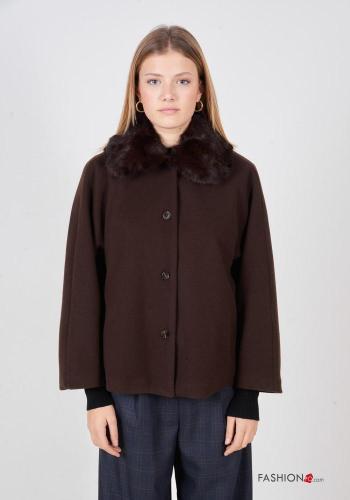 faux fur long sleeve Coat with buttons