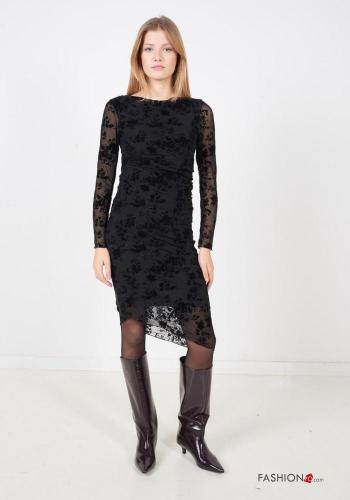 Embroidered long sleeve crew neck asymmetrical Dress with lining - ph 1