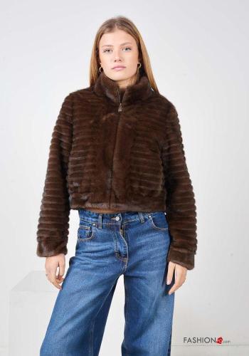 Manteau en Fausse Fourrure manches longues à col roulé avec fermeture éclair - ph 1