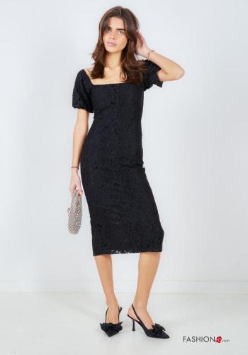 Abito in Cotone maniche corte maniche a palloncino scollato sulla schiena