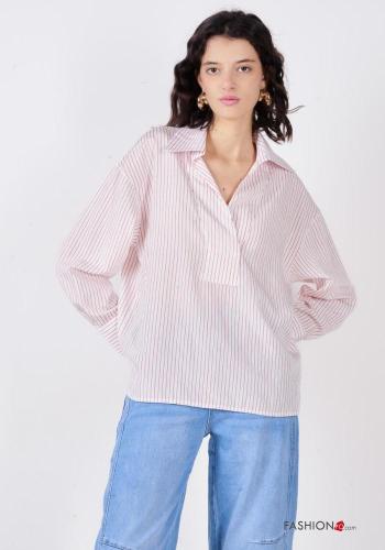 Blusa maniche lunghe con colletto Fantasia righe scollo a V
