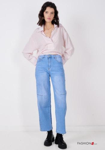 Jeans in Cotone con tasche con bottoni con zip